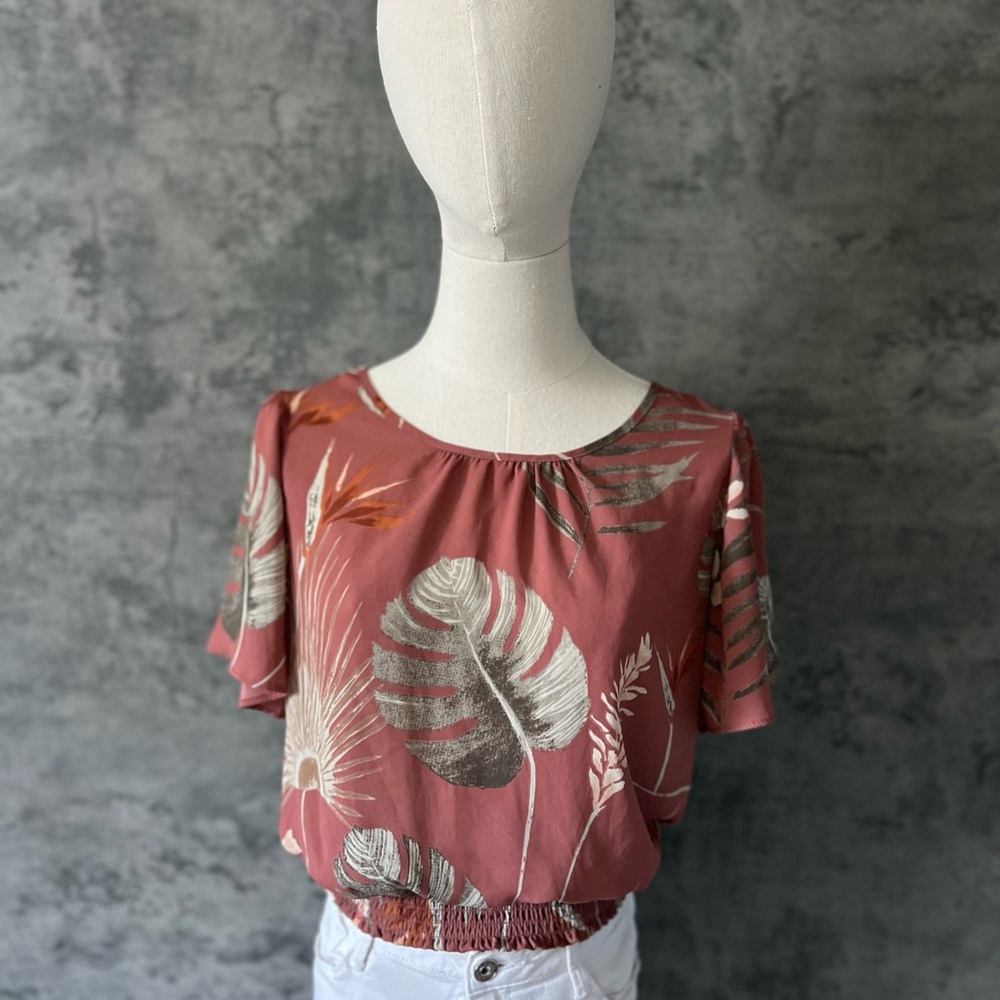 Sienna Sky Pink and Green Crop Blouse Relaxed Fit